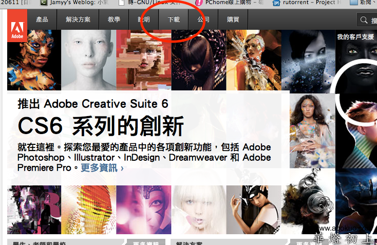 在 Adobe 網站選擇「下載」功能。