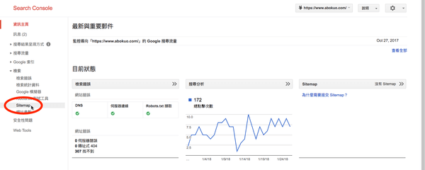 點選畫面左方選單：檢索 - Sitemap。